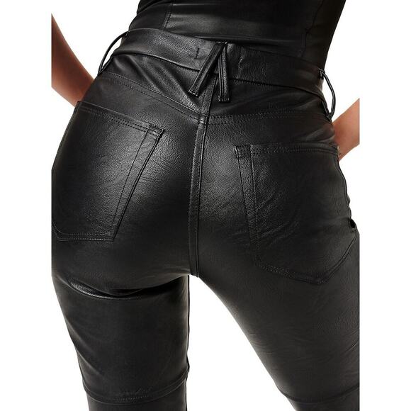 Good American sz 14 black faux Leather Good Boy Side Slit Pants WP148 - Picture 5 of 12